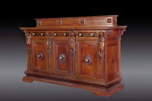 EXCEPTIONAL MAHOGANY SIDEBOARD WITH SCULPTURES - Master Gioacchino Meluzzi of Imola - Neo-Renaissance Art
